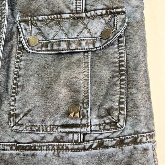 POINT ZERO Blue Acid Washed Vegan Leather Quilted Moto Style Collar Jacket Coat - Picture 8 of 15